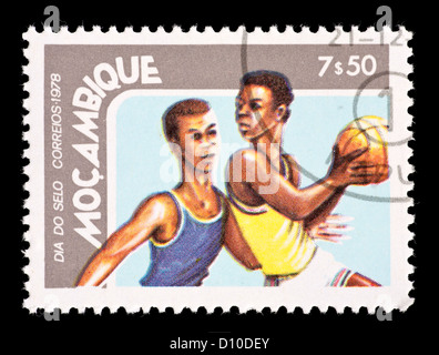 Postage stamp from Mozambique depicting two basketball players Stock Photo
