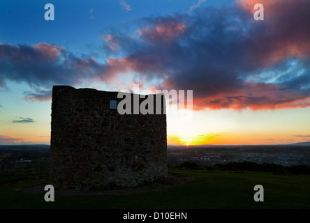 Sunset over the remains of Windmill used in the 1798 Rebellion, Vinegar Hill, Enniscorthy, Co Wexford, Ireland Stock Photo