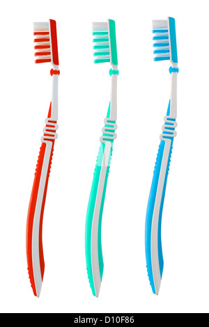 Three tooth brushes. Isolated on white background Stock Photo