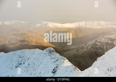 Striding Edge on Helvellyn in the Lake District looking towards the High Street fells. UK. Stock Photo