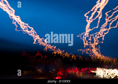 Light trails made by tail lights and street lights on M62 Motorway Yorkshire Stock Photo