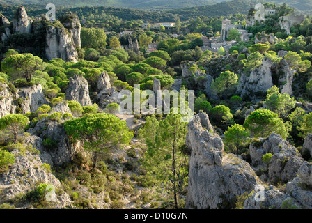 Dolomite rock columns, standing rocks because of erosion, Cirque de Moureze, Moureze, Languedoc-Roussillon, France, Europe Stock Photo