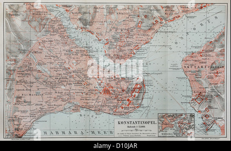 Vintage map of Constantinople (today Istanbul) at the end of 19th century Stock Photo