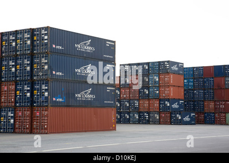 Duisburg, Germany, container stack in the container port, Duisburg Trimodal Terminal, D3T Stock Photo