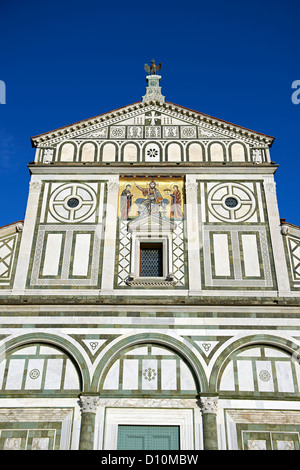 The facade of the Romanesque San Miniato al Monte Basilica, Florence Italy Stock Photo