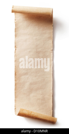 Vintage roll of parchment background isolated on white Stock Photo