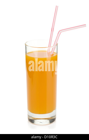 Peach juice in glass with straw and leaves of green mint Stock Photo ...