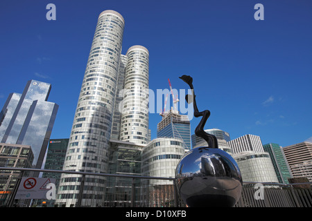 Tower Coeur Défense and headquarters of Total and the sculpture of Lim Dong-Lak in La Défense in Paris (Puteaux) Stock Photo