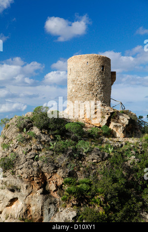 Nice view to the old watchtower torre del verger in Banyalbufar at the westcoast of mallorca, spain. Stock Photo