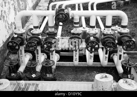 Fuel (oil) pipes in territory of a petrofactory Stock Photo
