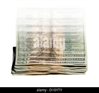Stack of falling money in motion Stock Photo