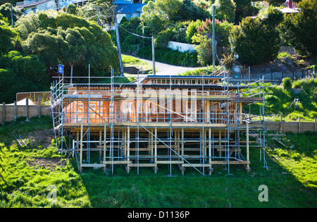 A new timber framed house being built at Lyttelton, Christchurch, South Island, New Zealand. Stock Photo