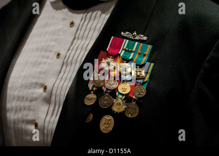 Female US Navy Chief Petty Officer Dinner Dress uniform with medals Stock Photo