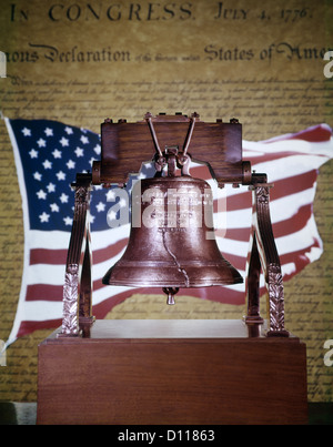LIBERTY BELL DECLARATION OF INDEPENDENCE AND THE AMERICAN FLAG COMPOSITE Stock Photo