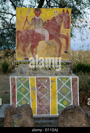 Grave Decorated With The Portrait Of The Dead Warrior Riding A Horse, Hosanna, Ethiopia Stock Photo