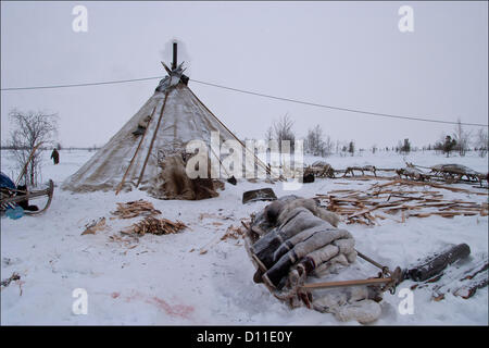 Feb. 28, 2004 - Russia - Nadymsky region of Yamalo-Nenets Autonomous Okrug,Russia.The Nentsy (also known as the Yurak) are one of five Samoyedic peoples, which also include the Entsy (Yenisei), Nganasany (Tavgi), Sel'kupy, and Kamas...Although many aspects of their lives have changed, the Nentsy still rely on their traditional way of life,which is hunting, reindeer herding, and fishing...Pictured: daily life of the nentsy. (Credit Image: © PhotoXpress/ZUMAPRESS.com) Stock Photo