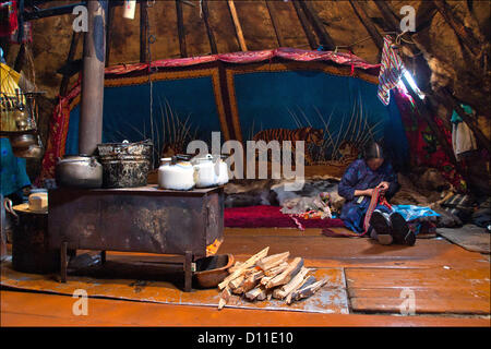 Feb. 28, 2004 - Russia - Nadymsky region of Yamalo-Nenets Autonomous Okrug,Russia.The Nentsy (also known as the Yurak) are one of five Samoyedic peoples, which also include the Entsy (Yenisei), Nganasany (Tavgi), Sel'kupy, and Kamas...Although many aspects of their lives have changed, the Nentsy still rely on their traditional way of life,which is hunting, reindeer herding, and fishing...Pictured: daily life of the nentsy. Families live in tents made from reindeer hides. (Credit Image: © PhotoXpress/ZUMAPRESS.com) Stock Photo