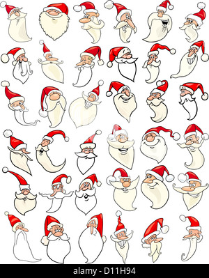 Cartoon Illustration of Santa Claus or Papa Noel or Father Christmas Happy Faces Icons Big Set Stock Photo