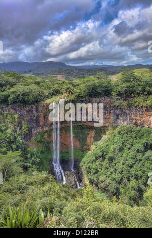 Beautiful view on Chamarel waterfall in Mauritius Stock Photo