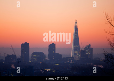 London city skyline from Archway bridge at dawn showing The Shard on right of frame London England UK Stock Photo