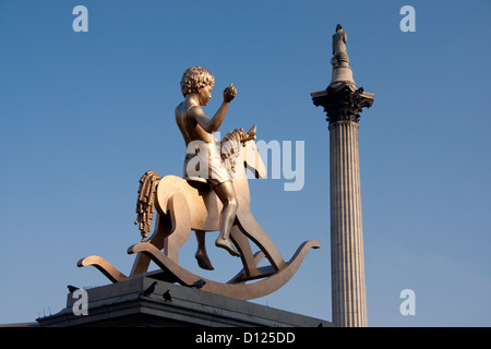Child on rocking horse sculpture - Powerless Structures Fig 101 - on Fourth Plinth at Trafalgar Square London England UK Stock Photo