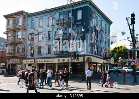 Painted building in Chinatown, San Francisco, July 2011 Stock Photo