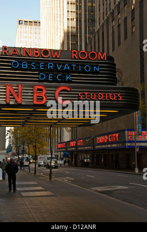 rockefeller center outside of nbc studios with radio city music hall in the background Stock Photo