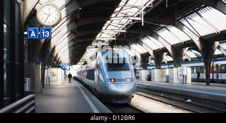 Passengers On The Platform At The Train Station; Zurich Switzerland Stock Photo