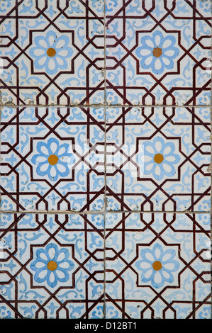 Traditional colored decorative tiles covering many buildings in Lisbon, Portugal Stock Photo