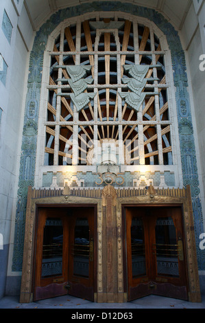 Marine motifs decorating the entrance to the art deco Marine Building, Vancouver, BC, Canada Stock Photo