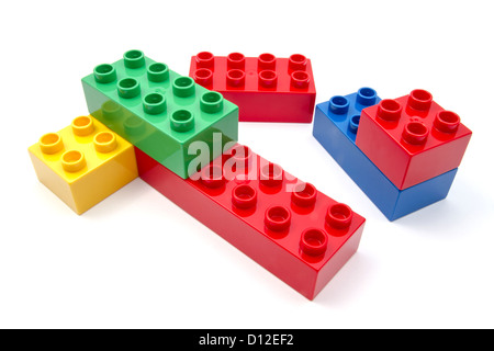 Colorful building blocks closeup on white background Stock Photo
