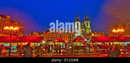 Old Town Square with Christmas market at night, Prague, Czech Republic. Stock Photo