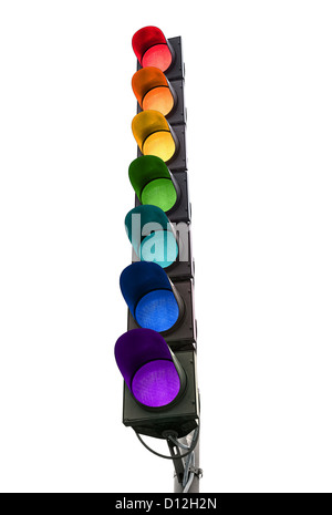 Seven-color rainbow traffic light concept isolated on white Stock Photo