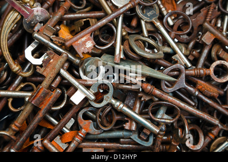 Selection of old and rusting keys for sale at the street market in Vieille Ville, Nice, France Stock Photo