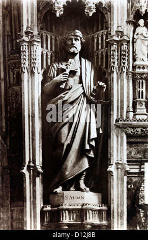 Old Postcard Showing Saint Alban The Martyr From The High Altar Screen At St Albans Cathedral Hertfordshire England/ Stock Photo