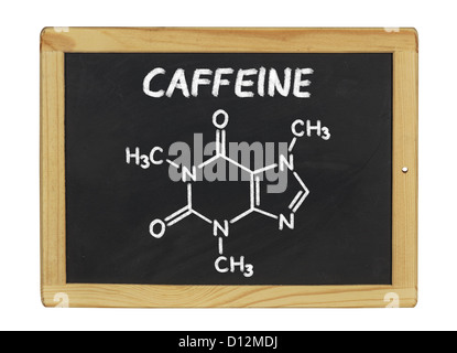 chemical formula of caffeine on a blackboard Stock Photo