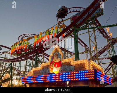 Roller-coaster at Hyde Park Winter Wonderland Christmas Fair, London, England, UK Stock Photo
