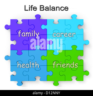 Life Balance Puzzle Shows Family, Friends, Career And Health Stock Photo