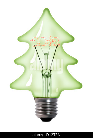 christmas tree tungsten light bulb lamp on white background Stock Photo