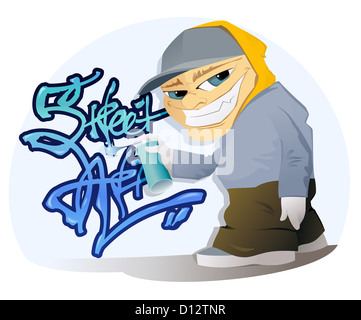 The vector illustration of the Graffiti Artist With Spray Can Stock Photo