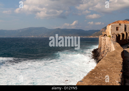 Traditional medieval era fortified village of Monemvasia at Greece Stock Photo