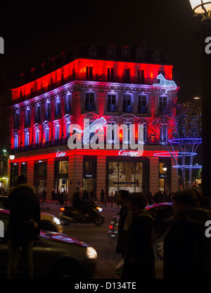 Cartier shop on the Champs Elysees at Christmas, Paris Stock Photo
