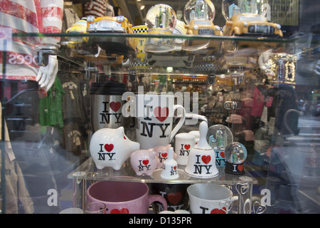 Souvenirs displayed in a store window from New York City. Stock Photo