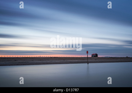 A long exposure of Rye Harbour, photographed from camber sands. Stock Photo