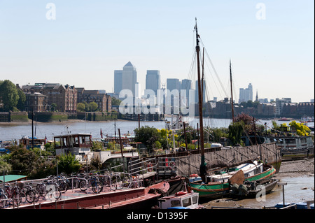 Canary Wharf from distance from Bermondsey South East London. Stock Photo