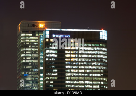 London, United Kingdom, the Hochhaustuerme of HSBC and Barclays in the Docklands Stock Photo