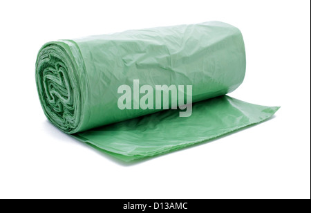 Green garbage bag- bio in a roll Stock Photo