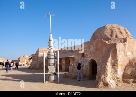 Tourists on the movie set with decorations for the film 'Star Wars' by George Lucas in Matmata, Tunisia, Africa Stock Photo