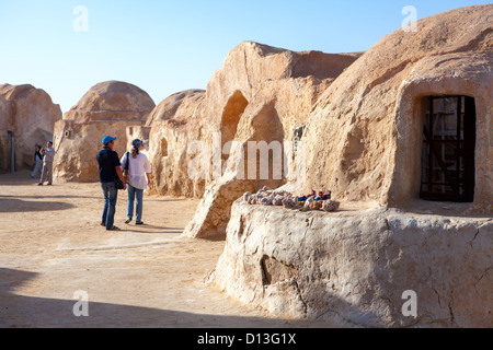 Tourists on the former movie set with decorations for the film 'Star Wars' by George Lucas in Matmata, Tunisia, Africa Stock Photo