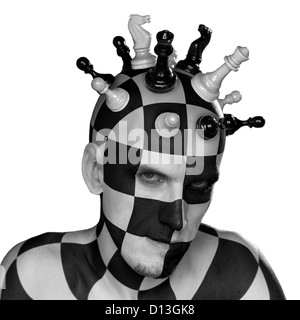 young male with chess king head with clipping path Stock Photo